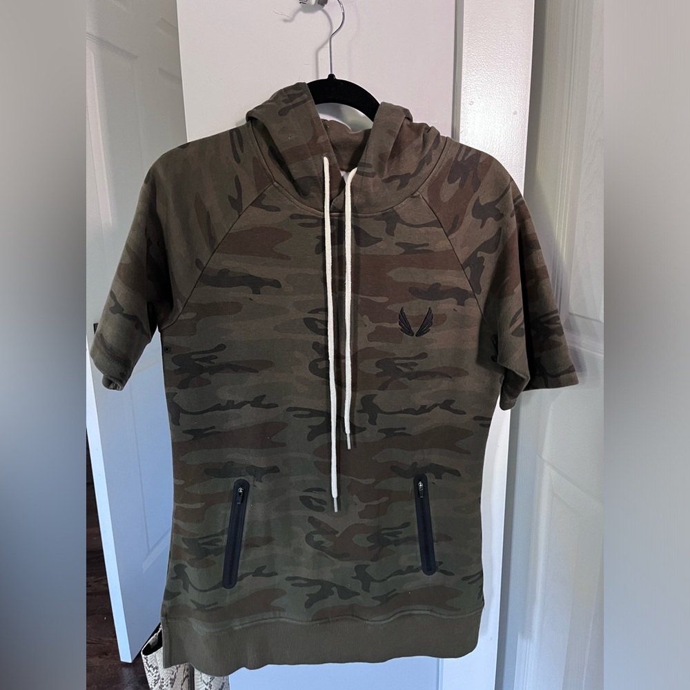 ASRV short sleeve workout shirt with hoodie